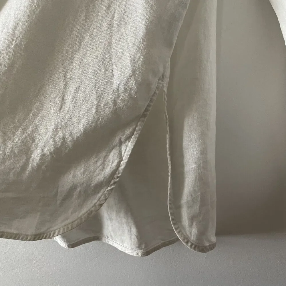 Old Navy Boyfriend Shirt Button Front Long Sleeve White Linen Blend Size M